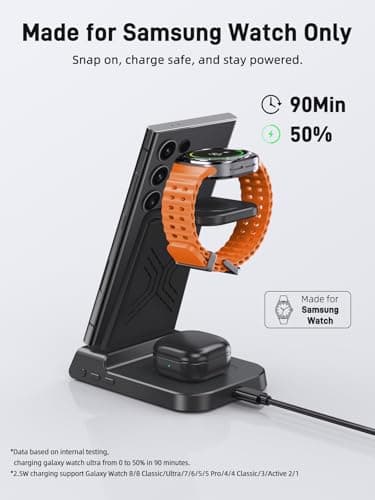 Wireless Charger for Samsung Charging Station, 3 in 1 Android Phone Charger for Samsung Galaxy S25 Ultra/S24 Ultra/S23/Z Fold7/Flip7, Galaxy Watch 8/8 Classic/Ultra/7/6/5, Galaxy Buds 3 Pro/3 - Image 3