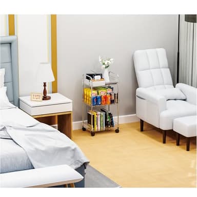 Yieach 3 Tiered Rolling Utility Cart on Wheels with Handle,Modern Design Storage Cart for Bedside,Nursery,Snack,Nail,Book,Diaper Caddy,Lash Cart Organizer,Detergent Stand for Laundry Room,Bathroom - Image 4