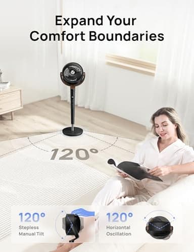 Dreo Fan for Bedroom, 120° Oscillating Standing Fan, Quiet Floor Fan with DC Motor, Pedestal Fan for Room, 9 Speeds, 4 modes, 20dB, 120° Manual Vertical, 37-42" Adjustable Height, 9H Timer, Black - Image 5