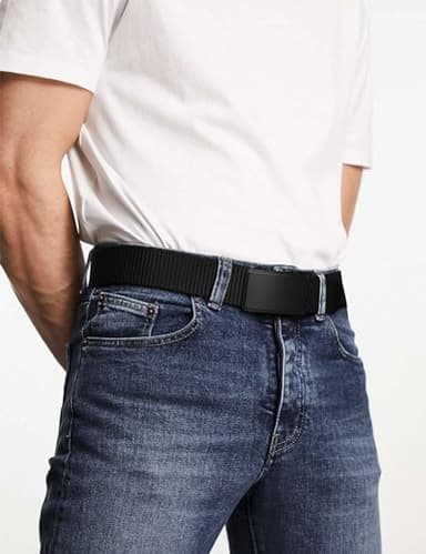 JUKMO Men's 1.5" Nylon Ratchet Belt, Casual Web Click Tactical Belt with Slide Buckle for Jeans, No Holes Adjustable Trim to Fit(Black,Medium) - Image 6