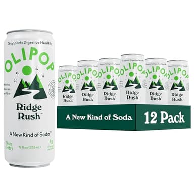 OLIPOP Sparkling Prebiotic Soda, Ridge Rush, Pantry Pack Packed with Prebiotics, Fiber, and Botanicals, Gluten Free, Vegan, GMO Free, 12oz Skinny Can (12 Pack) - Image 1