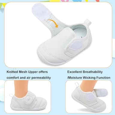 FEETCITY Infant Shoes Girls Boys Baby Walking Shoes Newborn Crib Shoes First Walker Shoes Slip On Sneaker White - Image 2