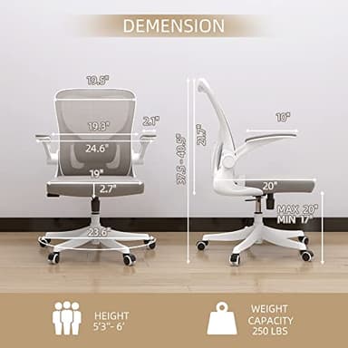 Monhey Office Chair Ergonomic Desk Chair with Lumbar Support&Headrest&Flip-up Arms Height Adjustable Rocking Swivel High Back Computer Chair Warm Taupe Mesh Study Chair (01Khaki) - Image 10