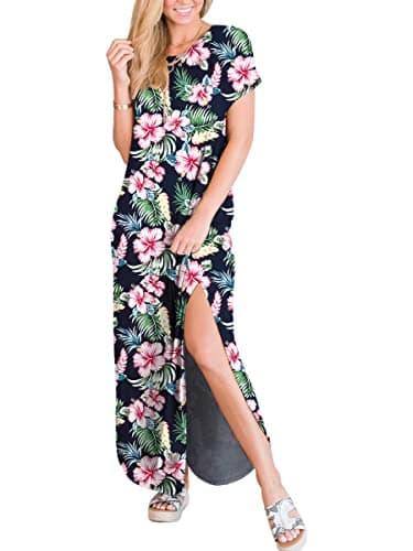 ANRABESS Womens Summer Maxi Dress Short Sleeve Casual Loose Long T Shirt Dresses Split Vacation Beach Sundress Travel Outfits Floral Print X-Large - Image 3