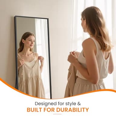 TRAHOME Full Length Mirror, Standing Large Floor Mirror with Aluminum Frame for Bedroom, Living Room, Bathroom(Black) - Image 5