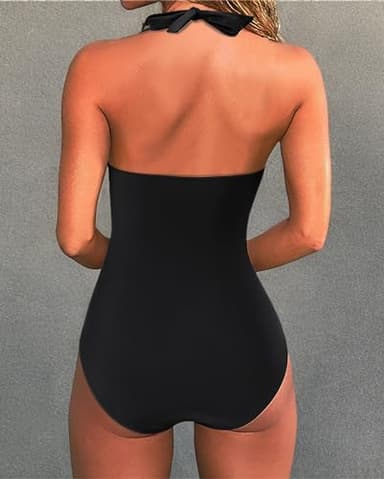 SUUKSESS Women Sexy Tummy Control One Piece Swimsuits Halter Push Up Monokini Bathing Suits (Black, S) - Image 9