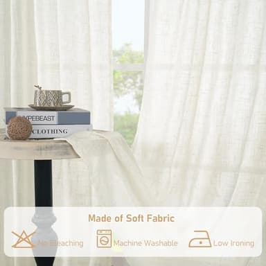LAMIT Semi Sheer Cream Linen Curtains 36 Inch Length 2 Panels, Light Filtering Panels Back Tab and Rod Pocket Neutral Drapes for Bathroom/Kitchen/Loft Room, 34 x 36 Inch - Image 8