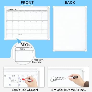 MaxGear Monthly Calendar Dry Erase Board for Wall, 16"x12" Small Hanging Double-Sided White Board, Portable Whiteboard for Planning, Drawing, Memo, to Do List, School, Home, Kitchen, Office - Image 3