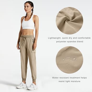 Libin Women's Joggers Casual Lounge Athletic Workout Track Running Elastic Waist Work Tactical Parachute Trendy Pants, Medium Khaki S - Image 3