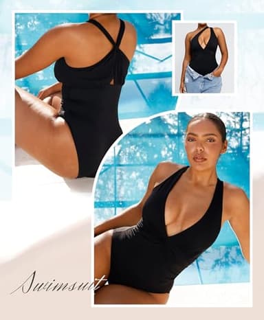 SHAPELLX One Piece Swimsuit Women Tummy Control V Neck One Piece Bathing Suit Built-in Bra One Shoulder Swimwear S Black - Image 5