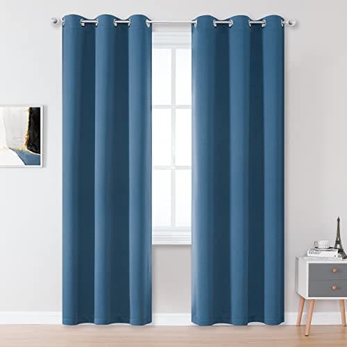 DUALIFE Denim Blue Curtains Blackout 84 Inch Length 2 Panels, Grommet Sunblock Room Darkening Long Skinny Curtains for Bedroom Door Doorway Width 34 Inch, Midnight Blue - Image 1