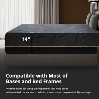 EGOHOME 14 Inch King Size Memory Foam Mattress for Back Pain, Cooling Copper Gel Bed in a Box, Foam Made in USA, CertiPUR-US Certified, Therapeutic Medium Firm, 76x80x14 Black - Image 5