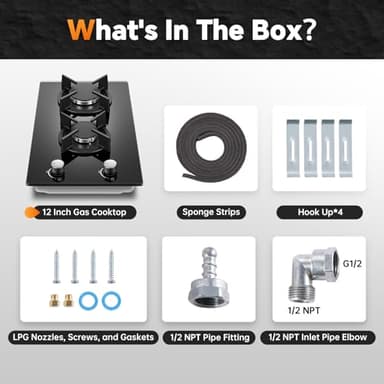 Gas Stove 2 Burner, Propane Cooktop 12 Inch, Built-in Gas Cooktop Black Tempered Glass Stove Top with Thermocouple Protection, LPG/NG Dual Fuel Hob for Apartment, Kitchen, RV - Image 7