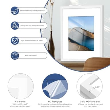 PEALSN 11x14 Picture Frame Set of 6, Display Pictures 8x10 with Mat or 11x14 Without Mat for Wall Mounting or Table Top Display, Photo Frames Collage for Wall Decor, White. - Image 6