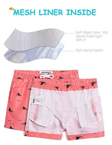 maamgic Boys Swim Trunks Toddler Swim Shorts Little Boys Bathing Suit Swimsuit Toddler Boy Swimwear,Pink Black Whale,8 T - Image 2