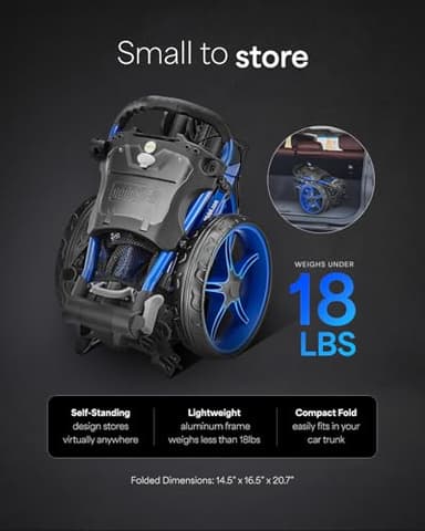 Caddytek CaddyLite Compact Golf Push Cart - Lightweight Aluminum 3-Wheel Foldable Golf Bag Cart with Quad-Fold System, EVA Wheels, Adjustable Handle, Brake, Mesh Net, Umbrella & Drink Holder - Image 3