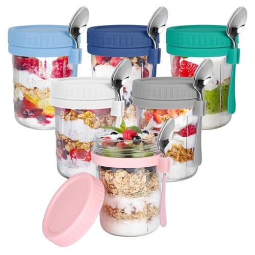 OcePor 6 Pack Overnight Oats Containers with Lids and Spoons, 16 OZ Glass Mason Overnight Oats Jars, Large Capacity Airtight Jars for Milk, Cereal, Fruit - Image 1