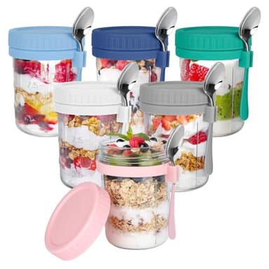 OcePor 6 Pack Overnight Oats Containers with Lids and Spoons, 16 OZ Glass Mason Overnight Oats Jars, Large Capacity Airtight Jars for Milk, Cereal, Fruit - Image 1