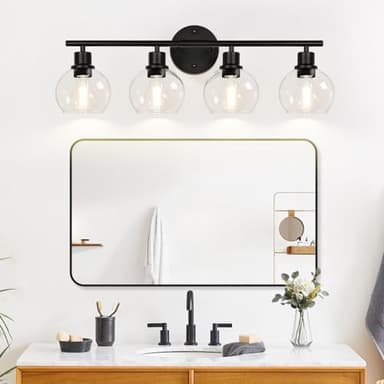 2025 Upgrade 4-Light Bathroom Light Fixtures, Black Bathroom Lights Over Mirror with Clear Glass Globe Shade, Vanity Lights for Bathroom Kitchen Living Room Hallway Cabinet Bedroom Porch - Image 8