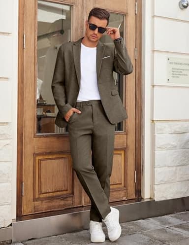COOFANDY Men Suits Classic Fit 2 Piece Suit Set One Button Casual Blazer Wedding Bussiness Suit Separates, Brown, Medium - Image 4