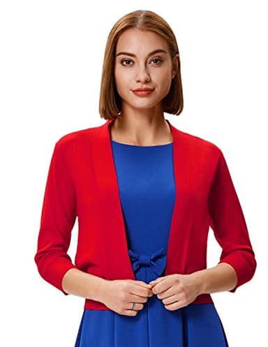 GRACE KARIN Women's Plus Size Sweaters Knit Cardigan Short Sleeve Shrug Cropped Bolero Jacket (Red,XXL) - Image 2