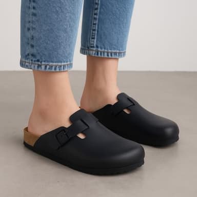 CUSHIONAIRE Hana Womens Clogs | Comfortable Vegan Suede Clogs for Women | Slip On Potato Shoes with Cork Footbed & Arch Support| BLACK 8.5 - Image 5