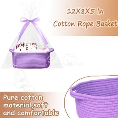 Poschnor Baby Gift Basket with Gift Bags and Ribbons, Empty Cotton Basket, Toy Storage for Baby and Pet, 12X 8 X 5 inch, Purple. - Image 5