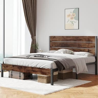 Fluest Queen Bed Frame with Headboard and Footboard, with Under Bed Storage, All-Metal Support System, No Box Spring Needed, Easy Assembly,Rustic Brown - Image 3