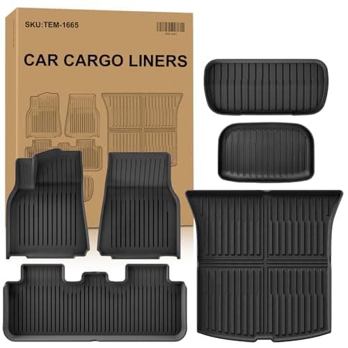 Autocessking 2025 New Tesla Model Y Juniper Floor Mats 5-Seater, Set of 6 All Weather TPE Waterproof Anti-Slip Front & Rear Trunk Mats Cargo Liners (ONLY for Tesla Model Y Juniper) - Image 1