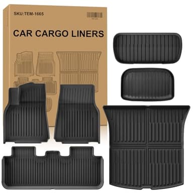 Autocessking 2025 New Tesla Model Y Juniper Floor Mats 5-Seater, Set of 6 All Weather TPE Waterproof Anti-Slip Front & Rear Trunk Mats Cargo Liners (ONLY for Tesla Model Y Juniper) - Image 1