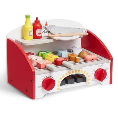 VEVOR Kids BBQ Grill Toy, Wooden Barbecue Kitchen with Realistic Carbon Fire, Wooden Play Food Kitchen Accessory (26 PCS), Indoor/Outdoor Interactive Pretend Play Toys for Boys Girls Ages 3+ Gift - Image 1