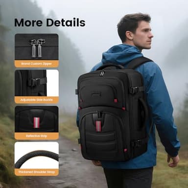 LOVEVOOK Backpack Men - 18inch Travel laptop backpack 45L Large Carry On Backpack Personal Item Size, Airline Approved waterproof backpack with 3 Packing Cubes,Black&Gray - Image 3