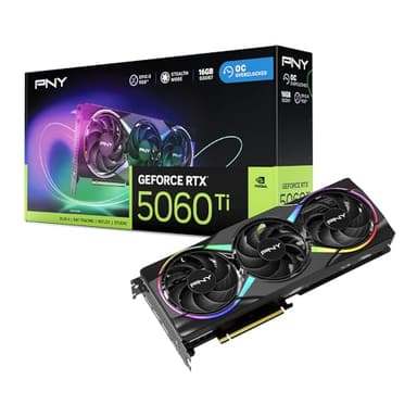 PNY NVIDIA GeForce RTX™ 5060 Ti 16GB ARGB Overclocked Triple Fan Graphics Card (DLSS 4, PCIe® 5.0, HDMI®/DP 2.1, 2-Slot, Epic-X™ RGB Lighting) - Image 1