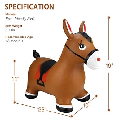 INPANY Bouncy Horse Hopper Toys, Toddlers Bouncing Farm Animals, Inflatable Jumping Hopping Horse, Ride on Rubber Bouncer for Kids, Outdoor Indoor Cool Birthday Gifts for 2 3 4 Year Old Girl Boy - Image 3
