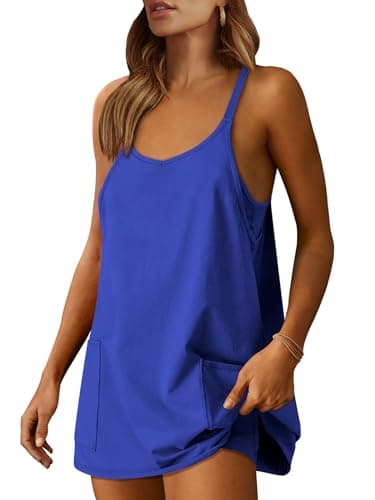 ANRABESS Women Athletic Dress Summer Tennis Workout Active Sports Mini Romper Dress Built in Shorts Travel Vacation Clothes Royal Blue Medium - Image 1