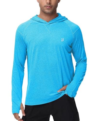 Mens UPF 50+ Fishing Swim Shirt - Long Sleeve Sun Shirts Rashguard Running Hiking Beach Workout Hooded Shirt with Thumbhole - Image 1