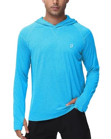 Mens UPF 50+ Fishing Swim Shirt - Long Sleeve Sun Shirts Rashguard Running Hiking Beach Workout Hooded Shirt with Thumbhole - Image 1