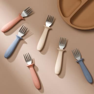 6 Pieces Toddler Forks，Kids Safe Utensils Set with Silicone Round Handle for Self Feeding，18/8 Stainless Steel Baby Forks，Children's Silverware Set BPA Free, Dishwasher Safe - Image 4