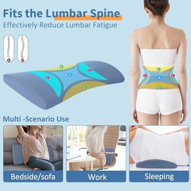 Lumbar Support Pillow for Bed Relief Back Pain: Lower Back Pillow for Sleeping - Memory Foam Waist Pillow - Back Wedge Bolster Pillow for Side, Back&Stomach Sleepers - Bed Rest Pillow for Car, Sofa - Image 3