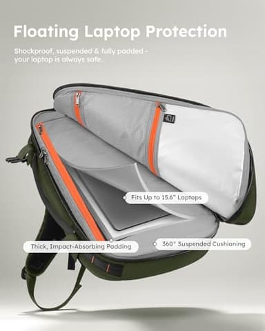 Tolaccea Travel Backpack, TSA Friendly Flight Approved Carry-on Luggage Water-resistant Business Rucksack, Durable Large Computer Bag Daypack Fits 15.6 Inch Laptop, 35-45L Expandable - Green - Image 3