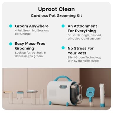 Uproot Clean Dog Grooming Kit - Cordless & Ultra-Quiet Pet Vacuum Groomer with Brush, Detangler, Deshedder, Trim, Clean, & Dry Attachments - Complete Cat & Dog Grooming Vacuum for Your Shedding Pets - Image 3
