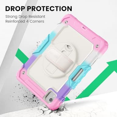 SEYMAC Case for iPad Air 5th/ 4th Generation 10.9", Full-Body Shockproof Protective Case with Screen Protector, Rotating Stand/Handle/Shoulder Strap/Pencil Holder for iPad Air 5/ Air 4, Colorful/Pink - Image 7