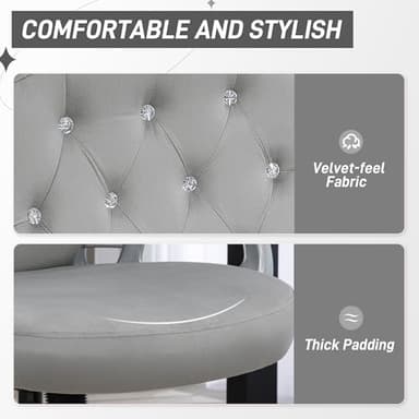 Vinsetto Home Office Chair, Velvet Computer Chair, Button Tufted Desk Chair with Swivel Wheels, Adjustable Height, and Tilt Function, Light Gray - Image 4
