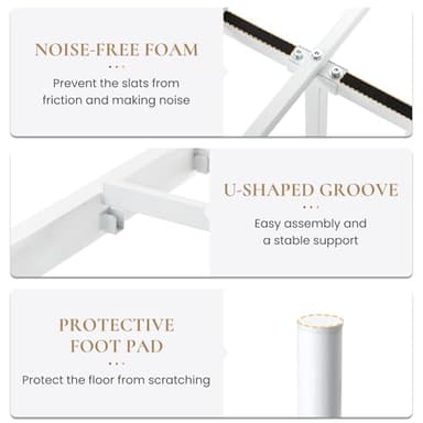 SHA CERLIN 14'' Queen Size Metal Platform Bed Frame/Victorian Headboard and Footboard/Steel Slats Mattress Foundation for Storage/No Box Spring Needed/Noise Free/White - Image 6