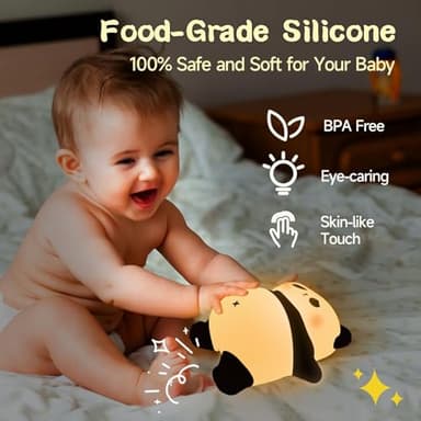 Rechargeable Cute Panda Night Light, 3 Level Dimmable Nursery Nightlight with Timer, Silicone Light Cute Animal Night Lamp for Breastfeeding Toddler Baby Kids Decor, Squishy Lamps Girls Panda Gifts - Image 5