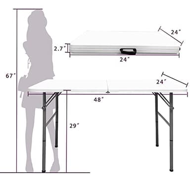 Gocamptoo Folding Table,4ft Indoor Outdoor Heavy Duty Portable Folding Square Plastic Dining Table w/Handle, Lock for Picnic, Party, Camping (4 FT) … - Image 3