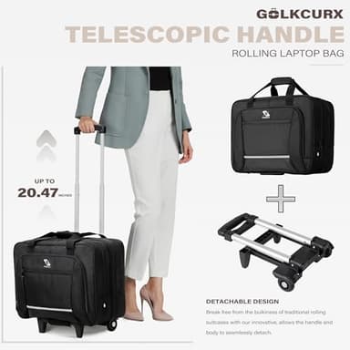 Golkcurx Rolling Laptop Bag with Wheels, Removable Water-Repellent Rolling Briefcase for Women and Men - Image 3