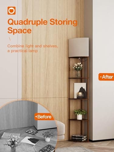 addlon Floor Lamp with Shelves, 5-Tier Adjustable Corner Lamp with 3 Color Temperatures & Linen Shade,Modern Floor Lamps for Living Room, Home Office & Bedroom (E26 LED Bulb Included, 800lm) - Brown - Image 8
