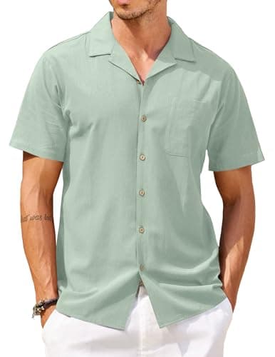 COOFANDY Men Hawaiian Floral Shirts Loose Fit Tropical Holiday Linen Beach Shirts - Image 1