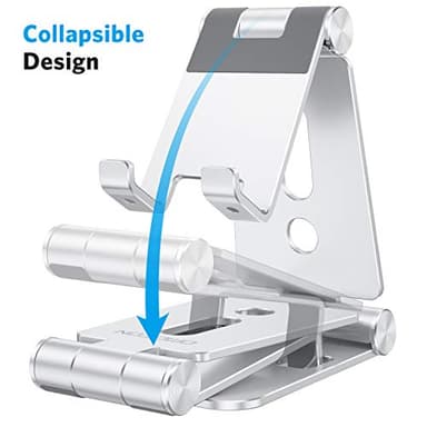 OMOTON Foldable Cell Phone Stand, C4 Portable Aluminum Phone Holder, Adjustable Phone Dock Cradle Compatible with iPhone 17/16/15 Pro Max Air, Samsung Galaxy, Small Tablets, All Smart Phones, Silver - Image 3